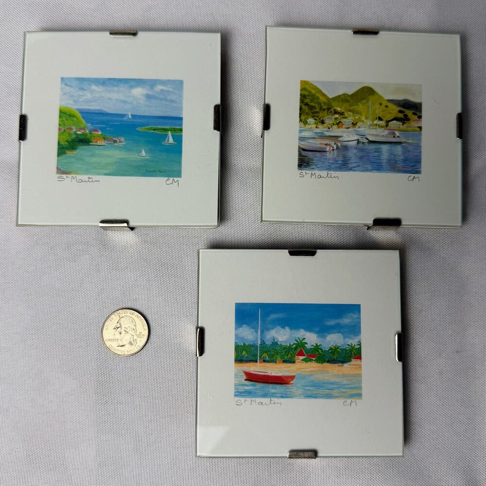 Lot of 3 Original Signed Mini Watercolor Paintings Chantal-Marie Caribbean 4x4"